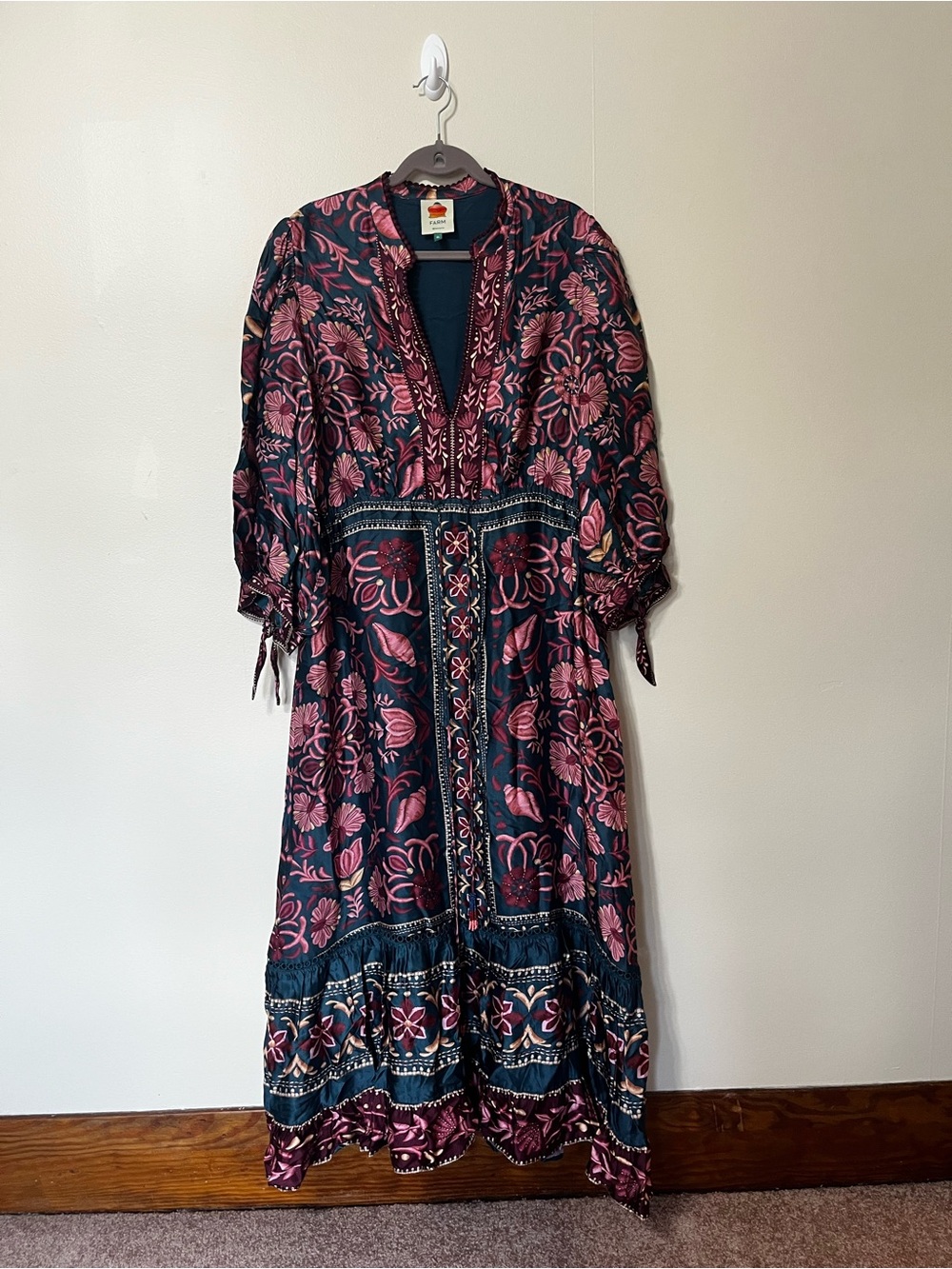 FARM Rio Navy Maxi Dress with Pink Floral Print - Picture 2 of 4